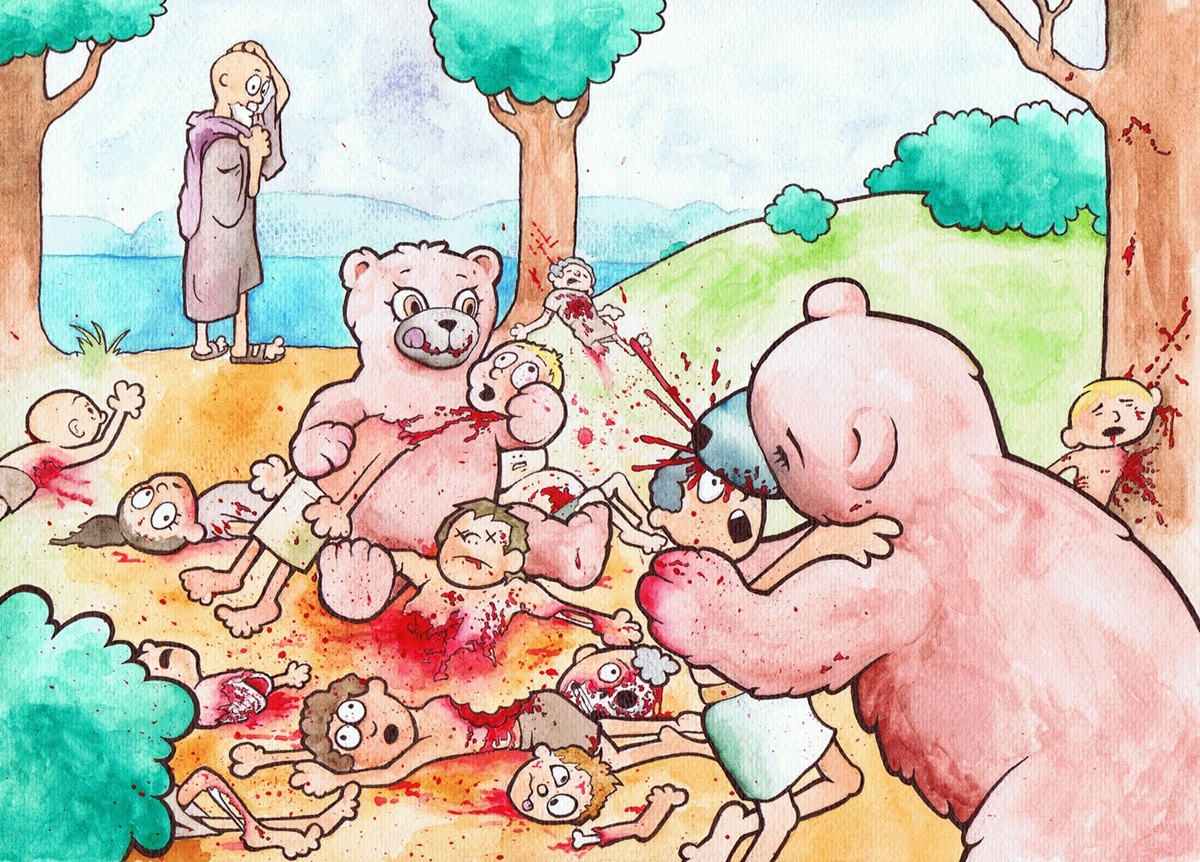 Bears eating annoying children after Elisha summoned two female bears