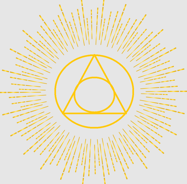 The Philosopher's Stone. A triangle with a circle inside and another outside, surrounded by rays.