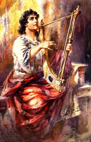 David playing the harp